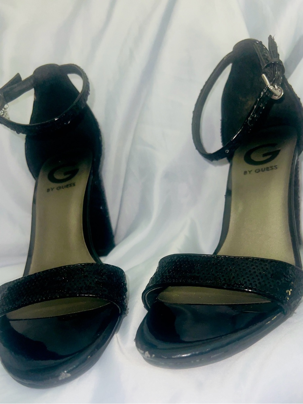 G by Guess Black Open-Toe Ankle-Strap Block Heels